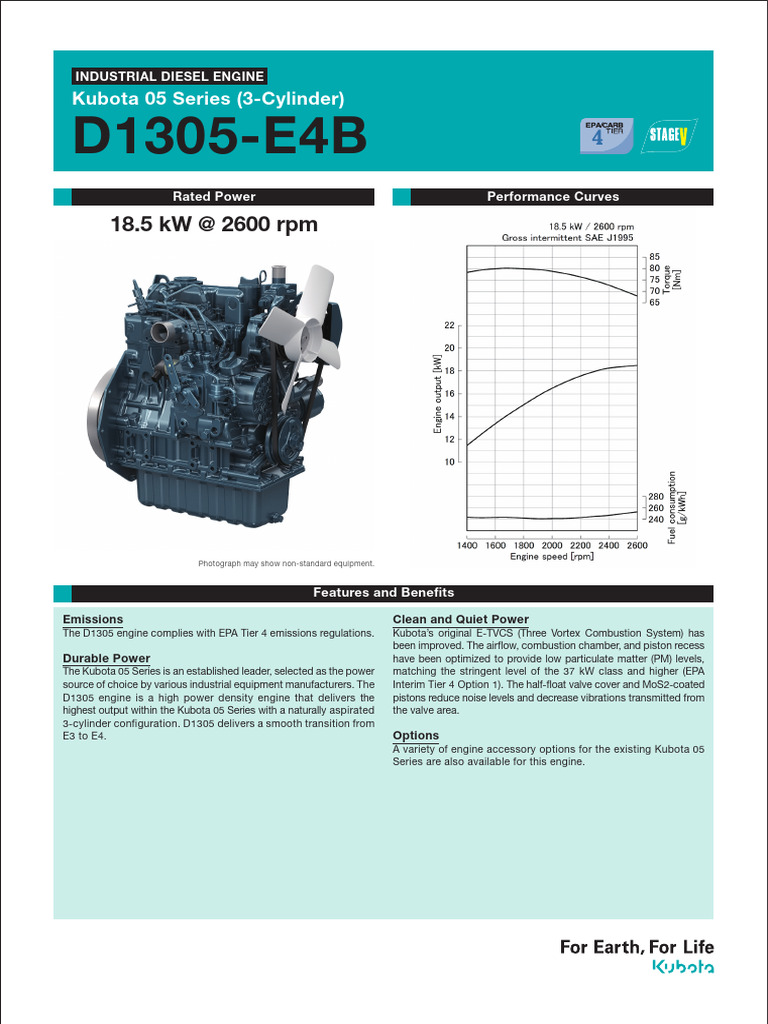 Especificaciones Kubota D1305-E4B Kubota Diesel Motors | PDF | Engines ...