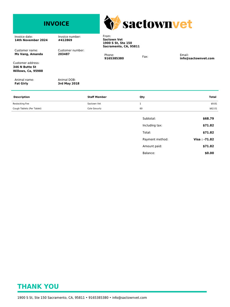 Invoice for Veterinary Services | PDF