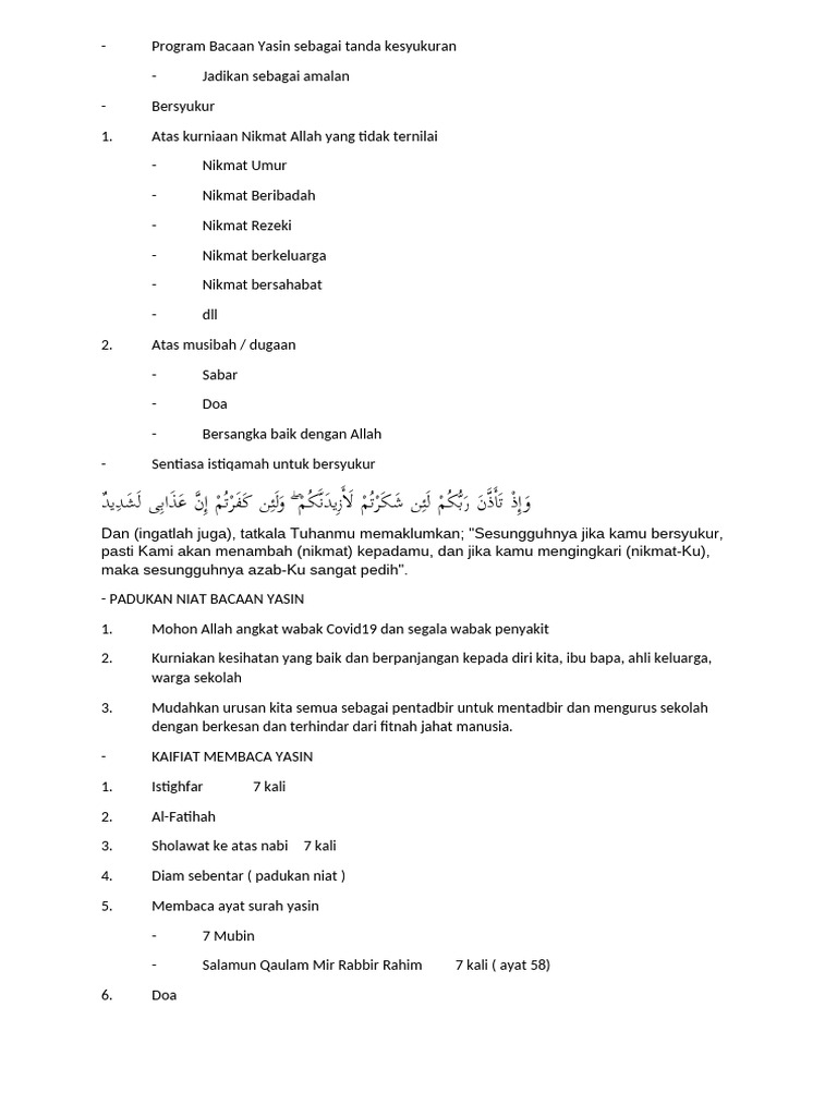Program Bacaan Yasin untuk Syukur | PDF
