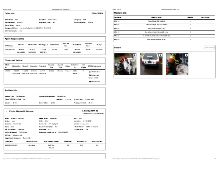 Murree RTA Emergency Response Report | PDF | Medical Specialties