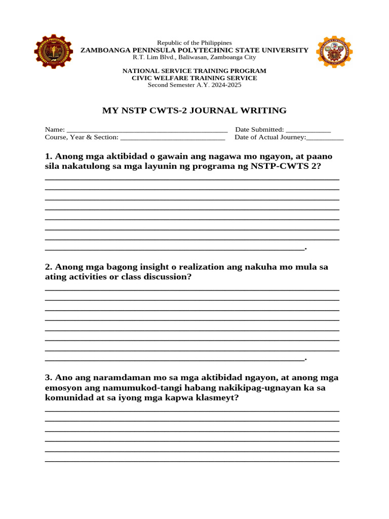 CWTS Journal Writing Template | PDF