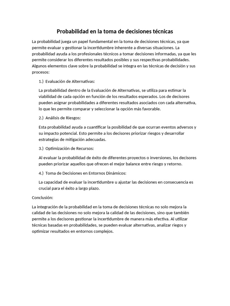 Probabilidad en La Toma de Decisiones Técnicas | PDF