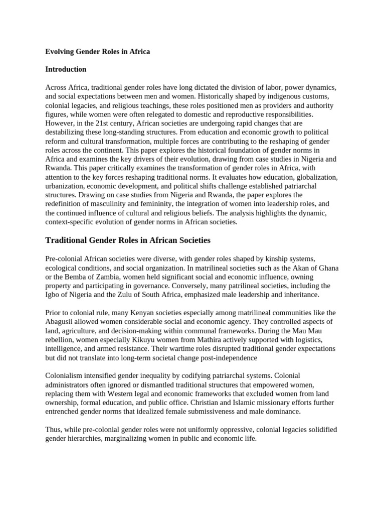 Gender Role Evolution in Africa | PDF | Gender Equality | Gender Studies