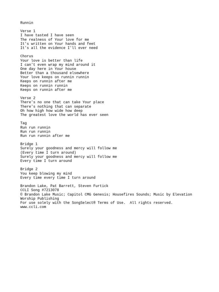 Runnin Lyrics | PDF