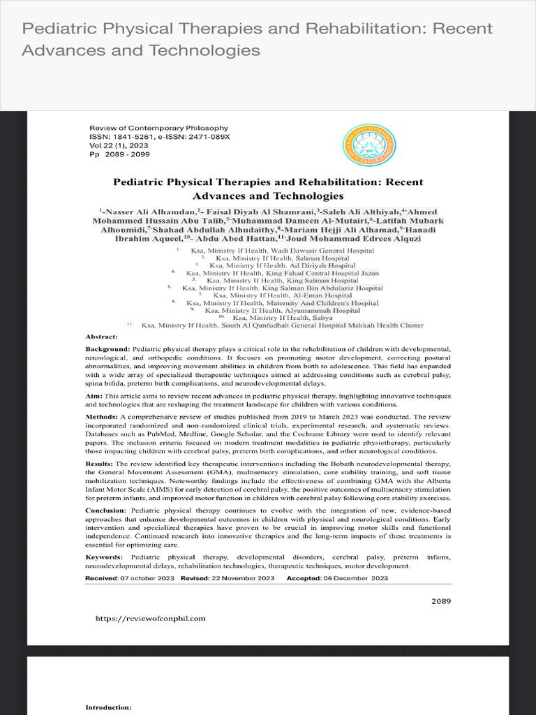 View of Pediatric Physical Therapies and Rehabilitation Recent Advances ...