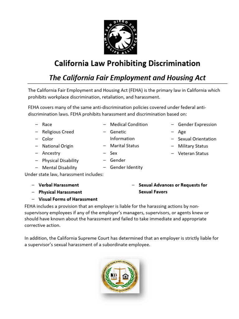 CA Law Prohibiting Discrimination | PDF