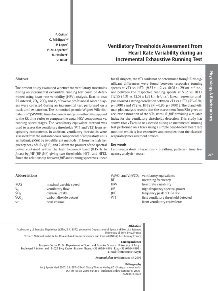 Assessing Ventilatory Thresholds via HRV | PDF | Regression Analysis ...