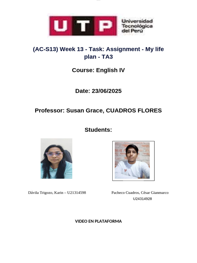 (AC-S13) Week 13 - Task Assignment - My Life Plan - TA3 | PDF