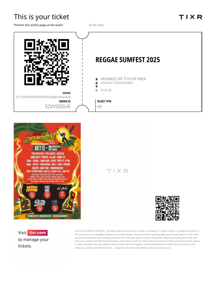 Reggae Sumfest 2025 VIP Ticket Details | PDF