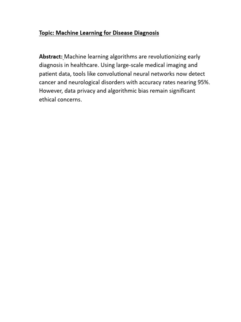 Machine Learning For Disease Diagnosis | PDF