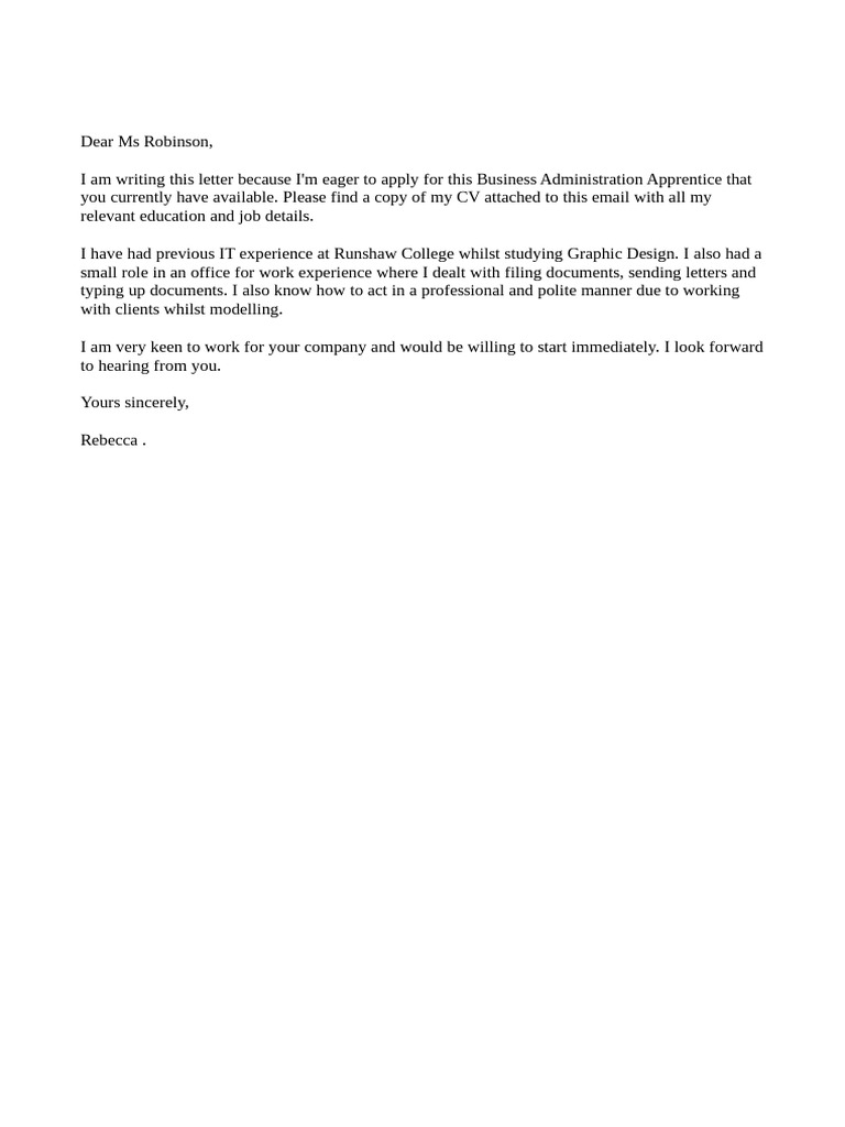 Covering Letter - Rebecca Cordell | PDF