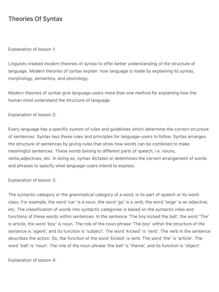 Modern Theories of Syntax Explained | PDF | Word | Syntax
