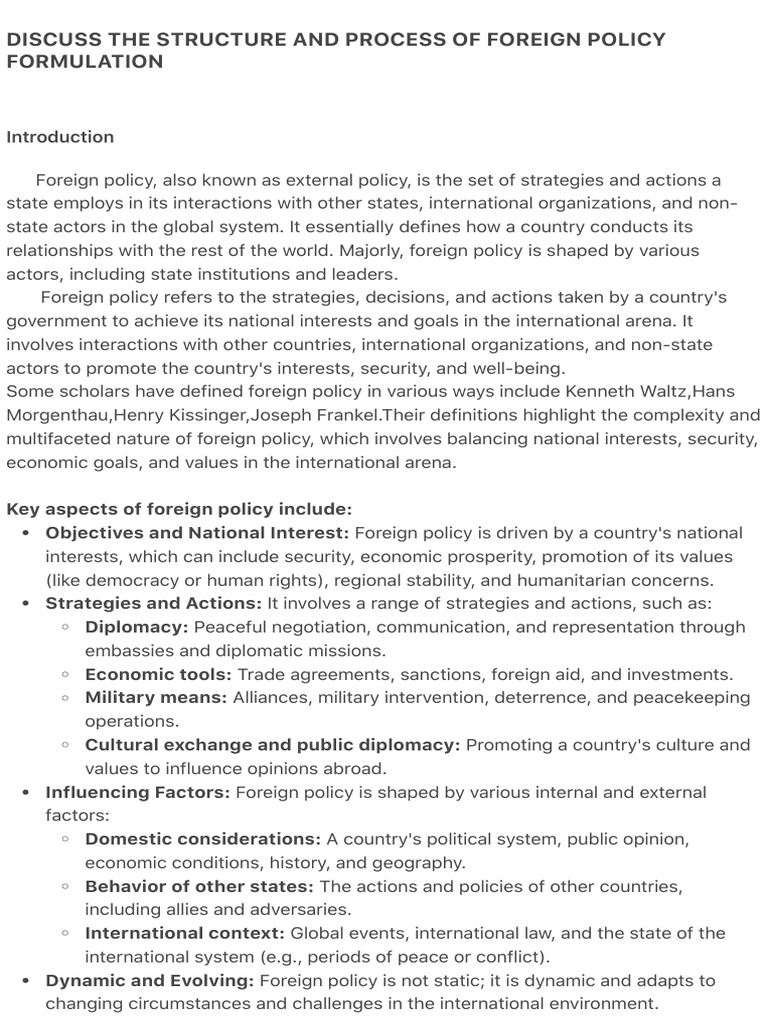 Foreign Policy Formulation Process | PDF | Policy | Foreign Policy