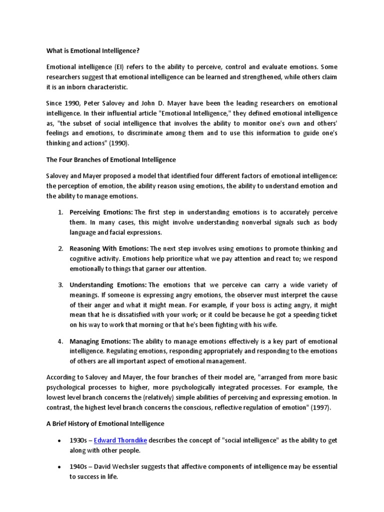 Salovey and Mayer's Emotional Intelligence | PDF | Emotional ...