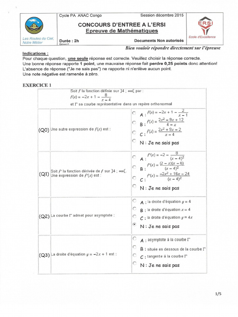 Cycle PA Aout 2015 Math C | PDF