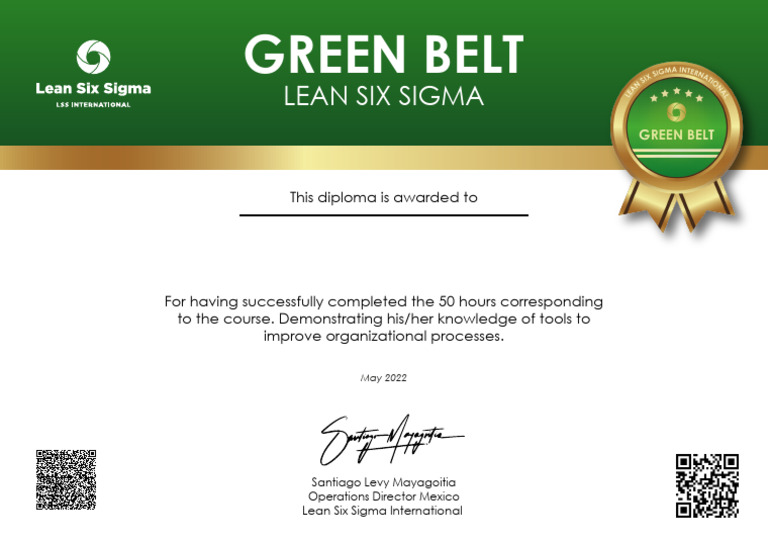 09 Certificado Green Belt Lean Six Sigma José Roque | PDF