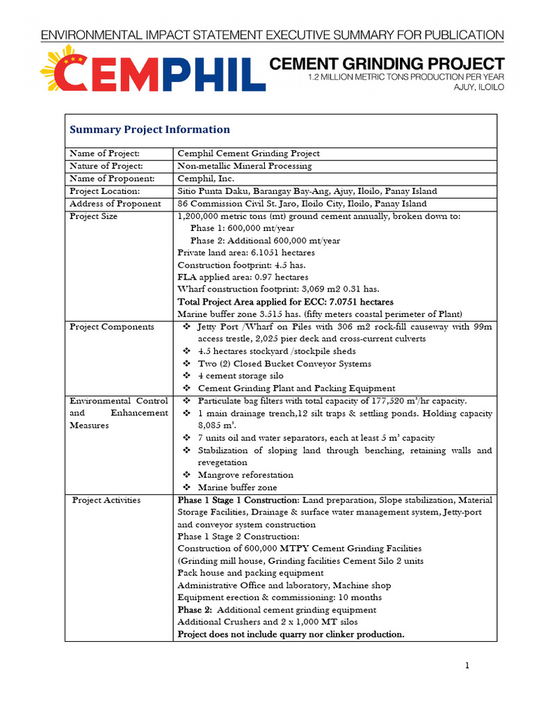 Cemphil Cement Grinding Project Overview | PDF | Waste | Environmental ...