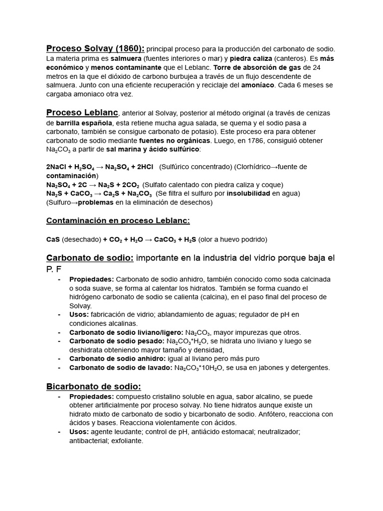 Proceso Solvay: Producción de Carbonato de Sodio | PDF | Carbonato de ...