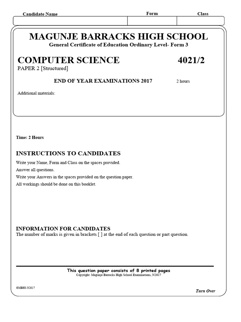 Computer Science Exam Paper 2017 | PDF | Software Release Life Cycle ...