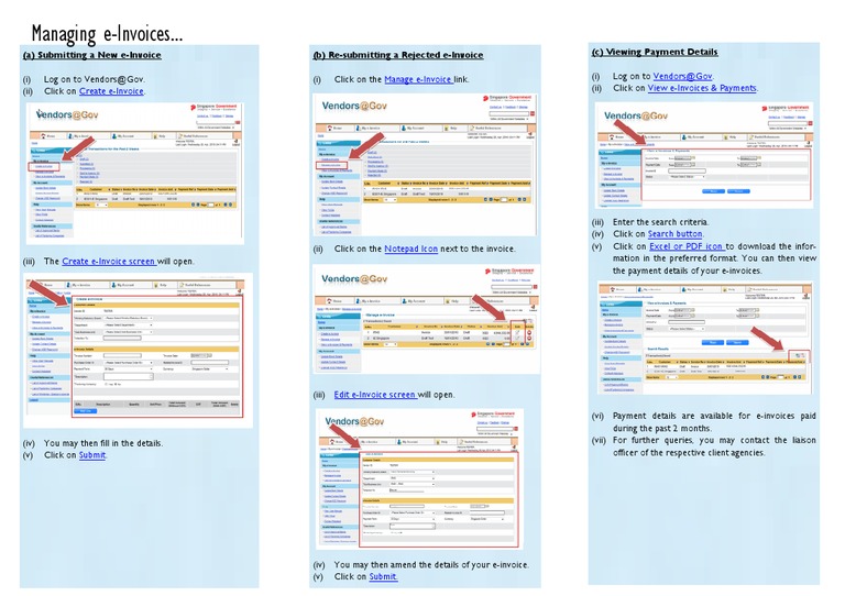Manage e-Invoices on Vendors@Gov | PDF