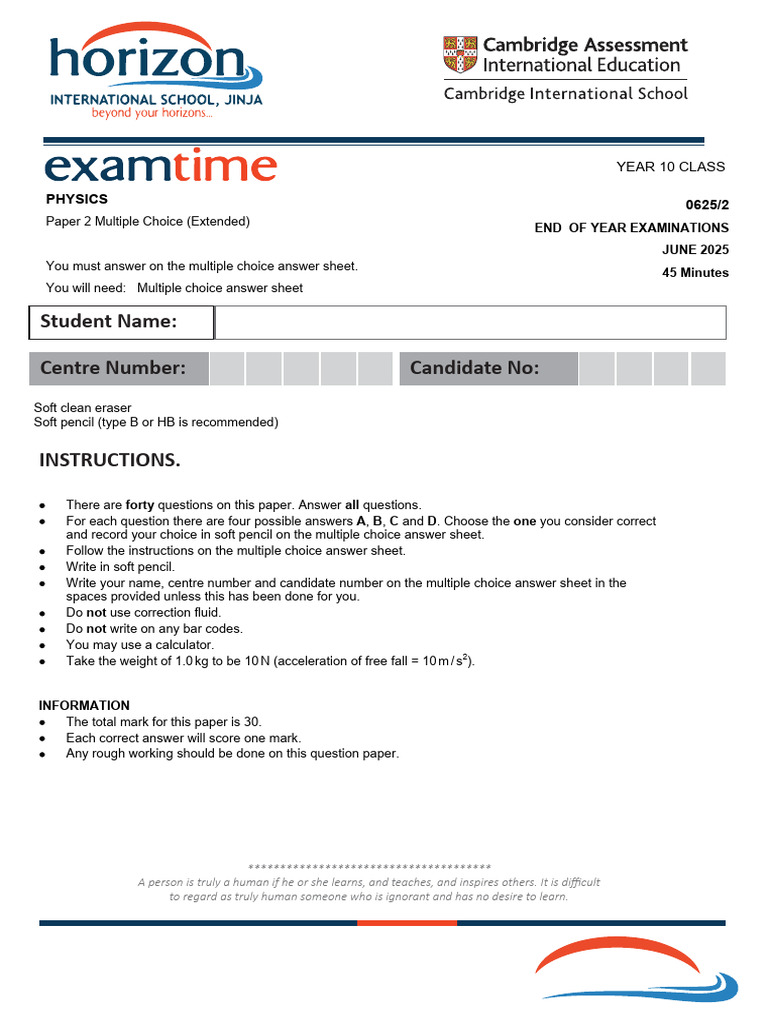 Year 10 Physics Exam Paper 2025 | PDF | Gases | Heat