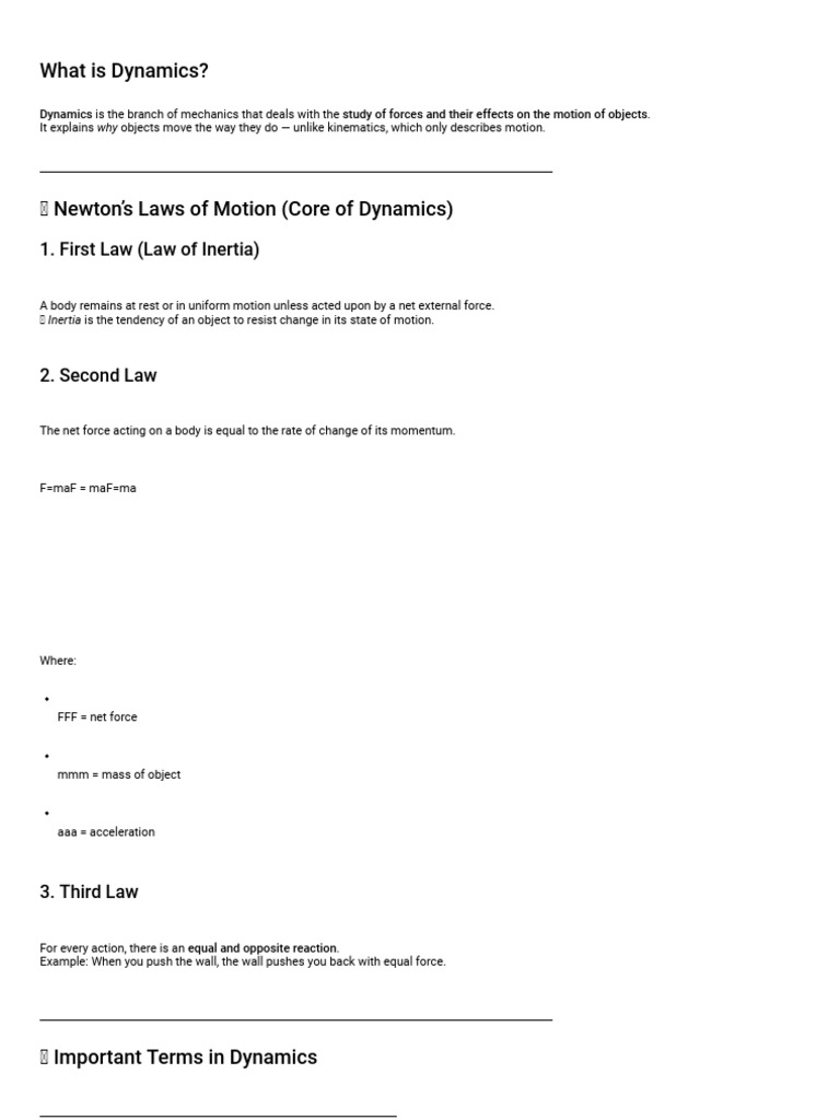 Understanding Dynamics and Forces | PDF
