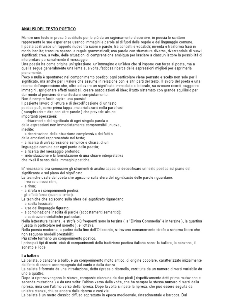 Analisi Del Testo Poetico Esempio Svolto