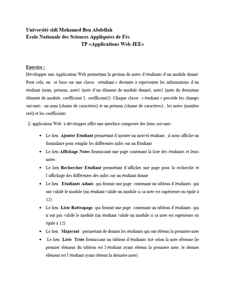 Gestion des Notes Étudiants Web JEE | PDF