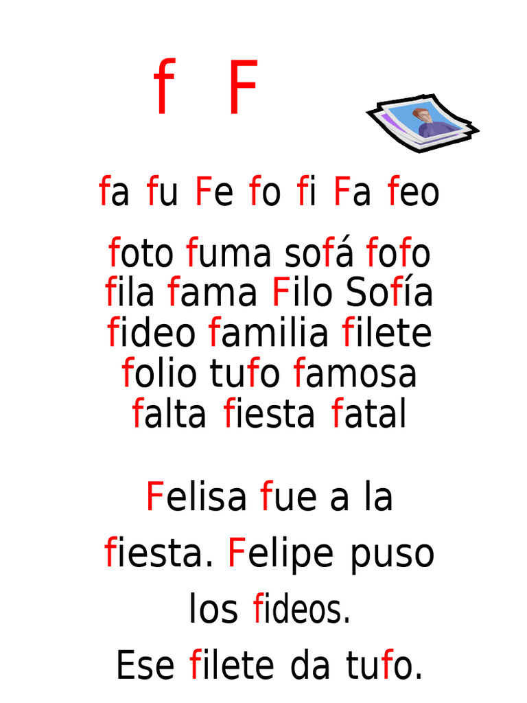 Fichas de lectoescritura letra F | PDF