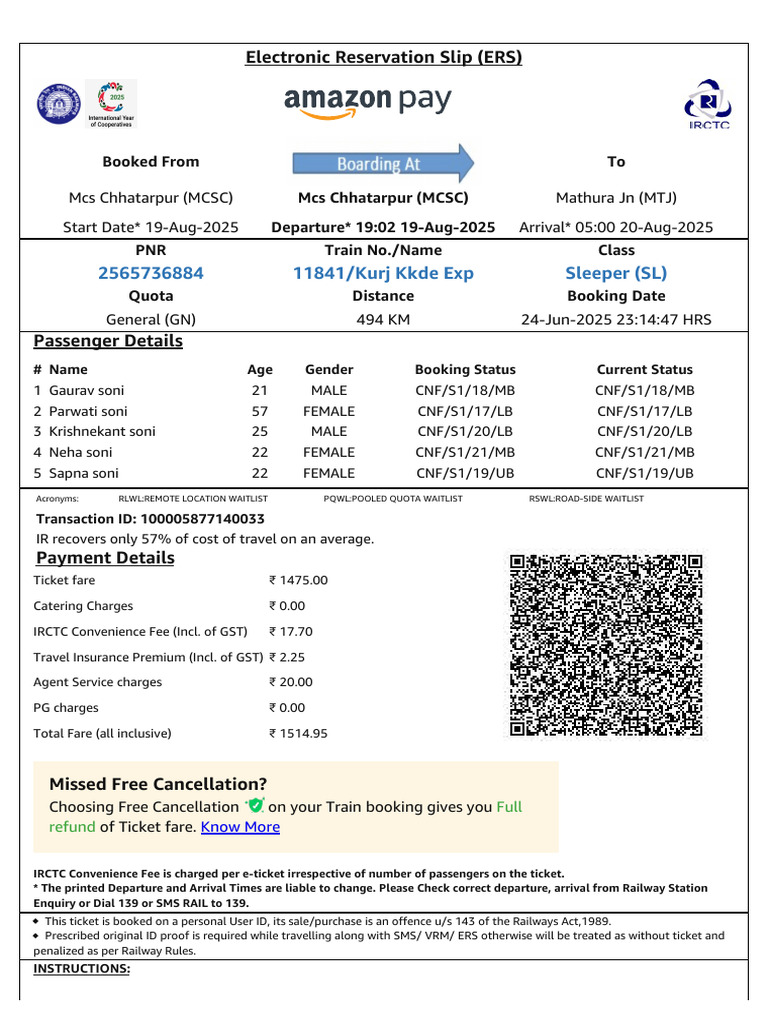IRCTC Train Ticket Payment Summary | PDF | Identity Document