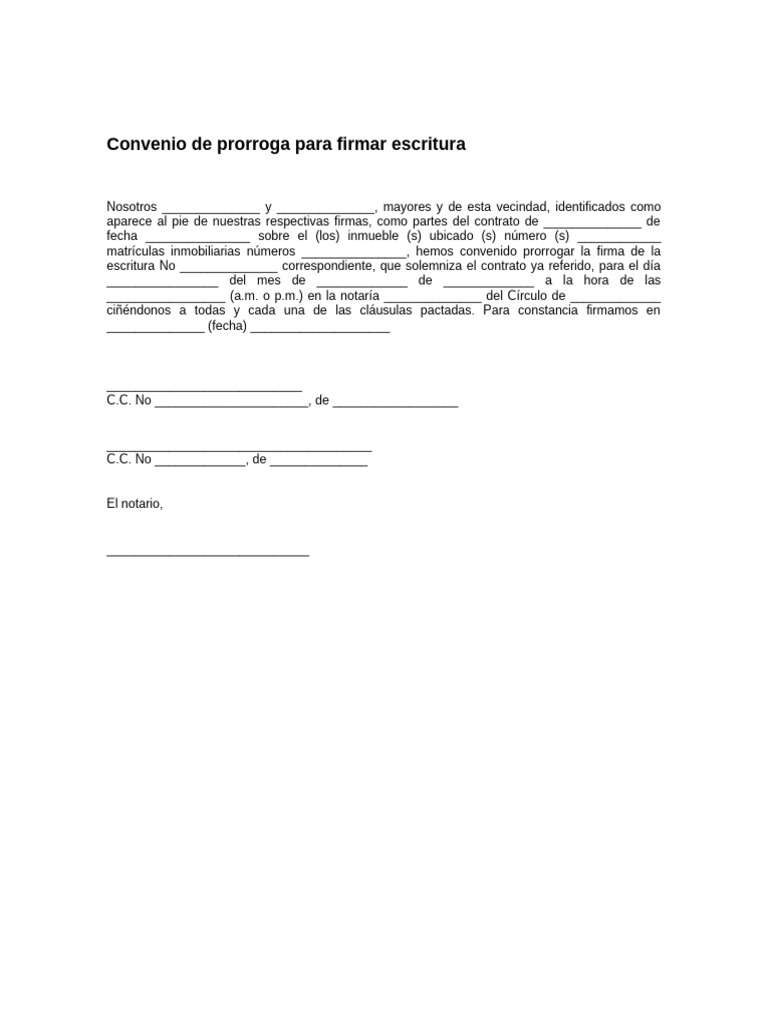 Convenio de Prorroga para Firmar Escritura | PDF