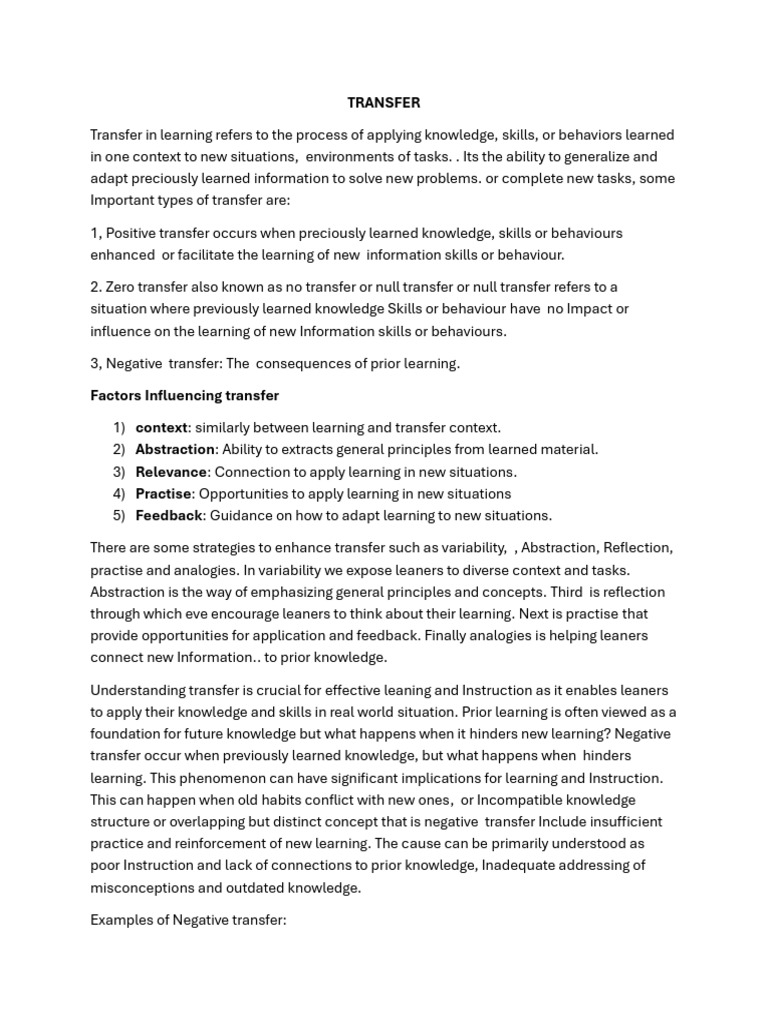 Understanding Transfer in Learning | PDF | Learning | Knowledge