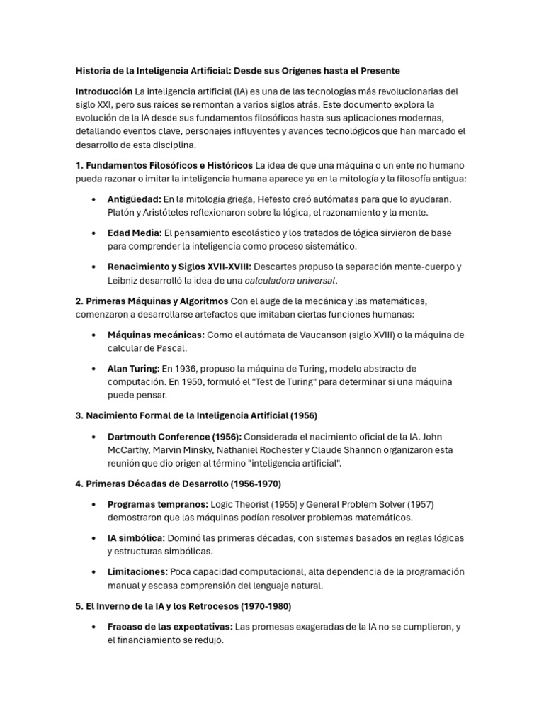 Evolución de la Inteligencia Artificial | PDF | Inteligencia artificial ...