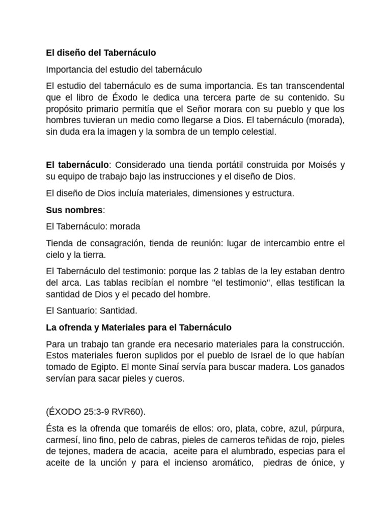 Diseño y materiales del Tabernáculo | PDF | Cobre | Tabernáculo