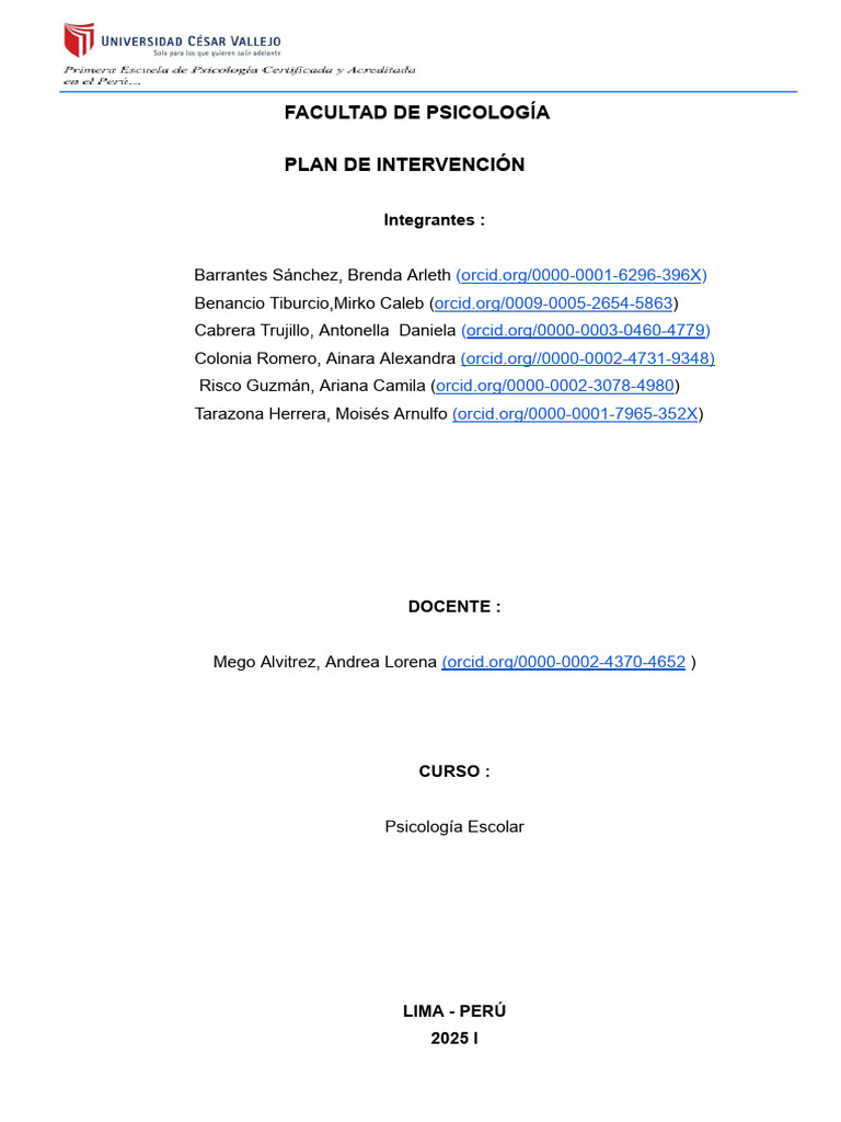 G. 2 Plan de Intervencion | PDF | Autoestima | Las emociones