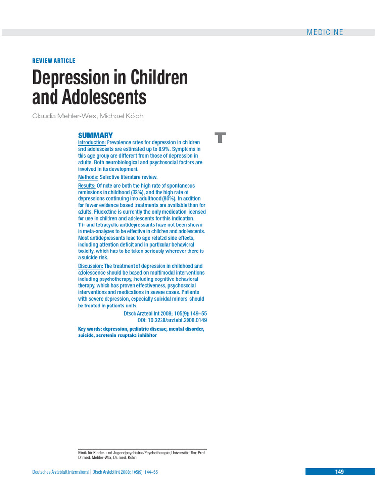 Depression in Children and Adolescents | PDF | Major Depressive ...