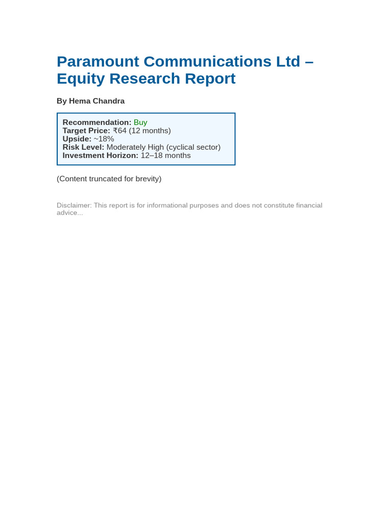 Paramount Equity Research Report | PDF