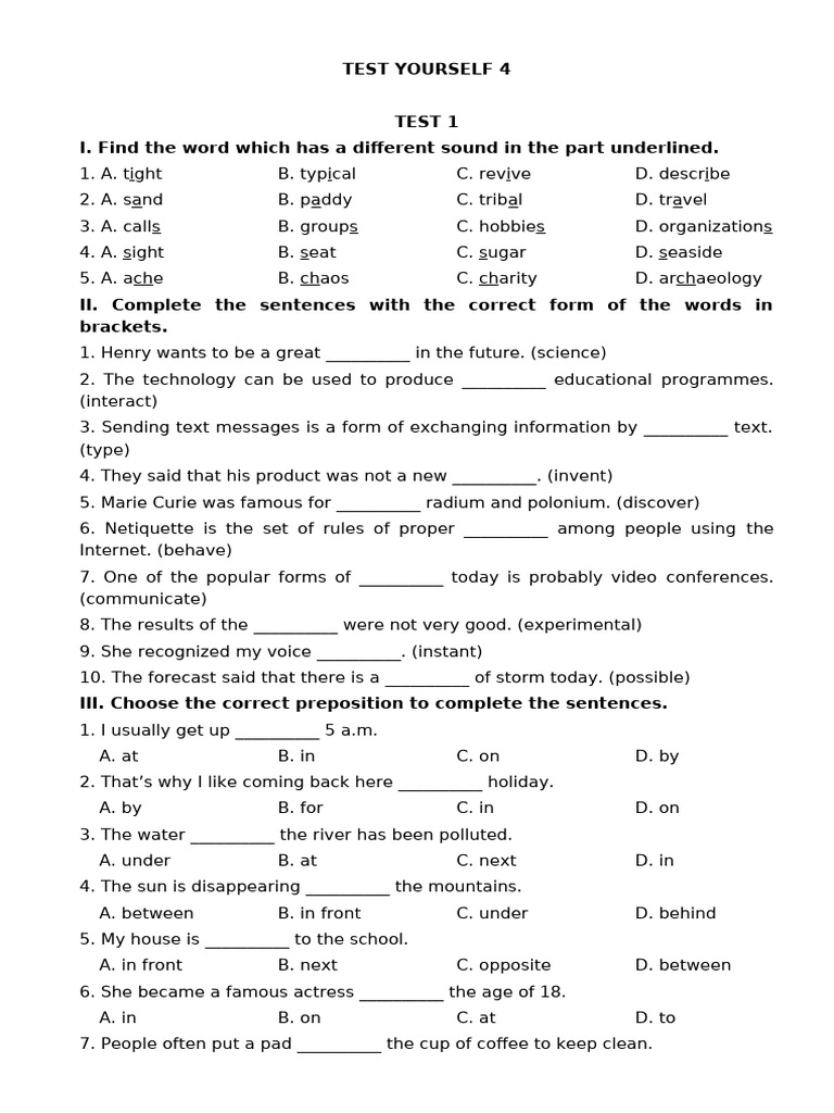 8.1 - Test Yourself 4 (Unit 10-11-12) | PDF | Planets | Terrestrial Planets