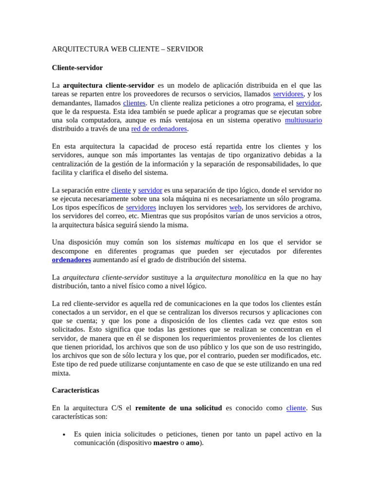 Arquitectura Cliente-Servidor Explicada | PDF | Modelo cliente-servidor ...