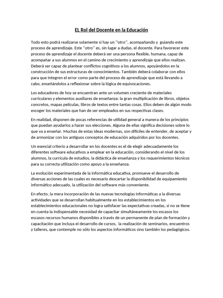 Rol del Docente en la Educación Actual | PDF | Enseñando | Aprendizaje
