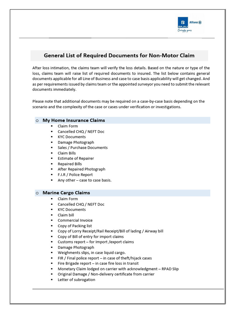 Home Insurance Claim Document Checklist | PDF | Receipt | Insurance