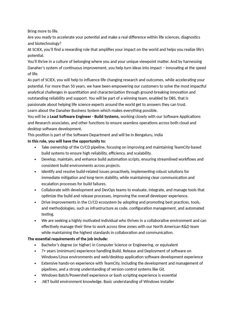 R1284734 Lead Software Engineer (Build Systems) | PDF | Software ...