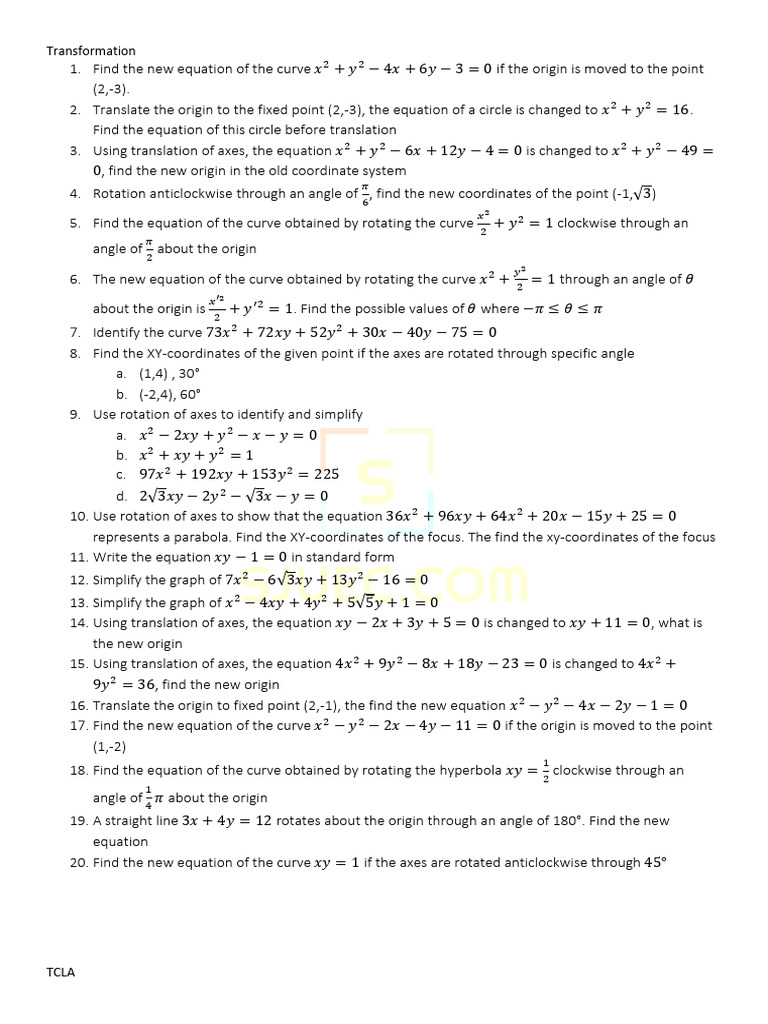 Mathematical Transformations Worksheet | PDF | Angle | Classical Geometry