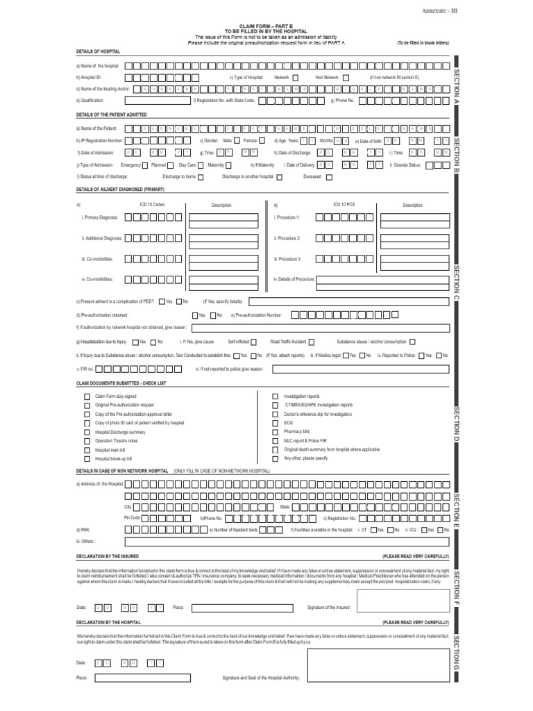 Hospital Claim Form Guidance | PDF