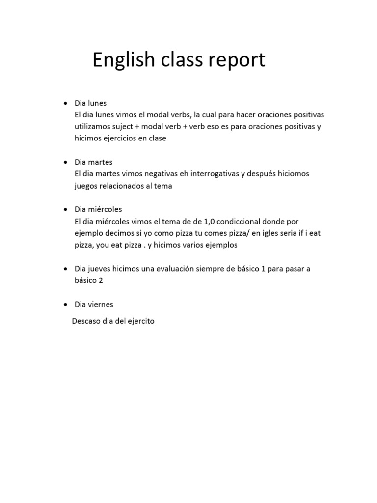 English Class Report 5 | PDF