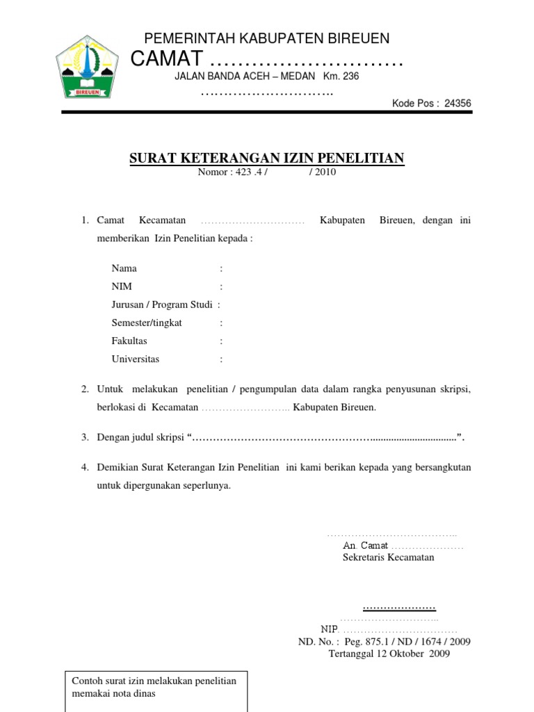 Contoh Surat Balasan Hasil Penelitian  Contoh Surat