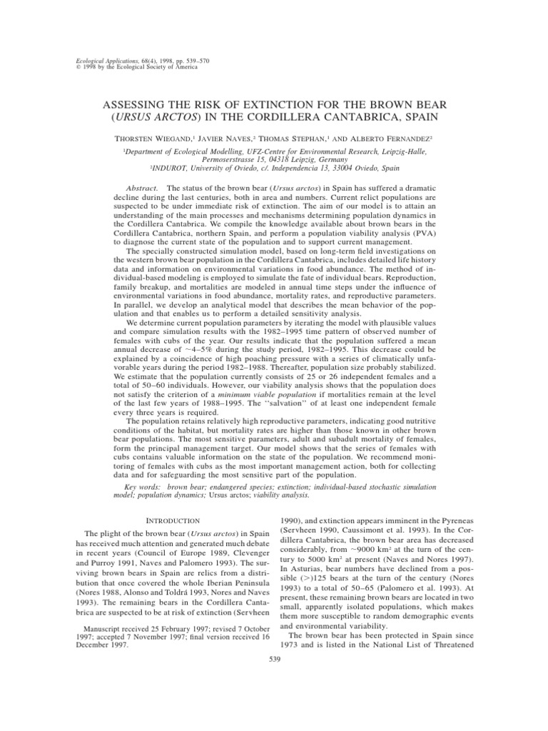 Brown Bear Extinction Risk in Spain | PDF | Nature