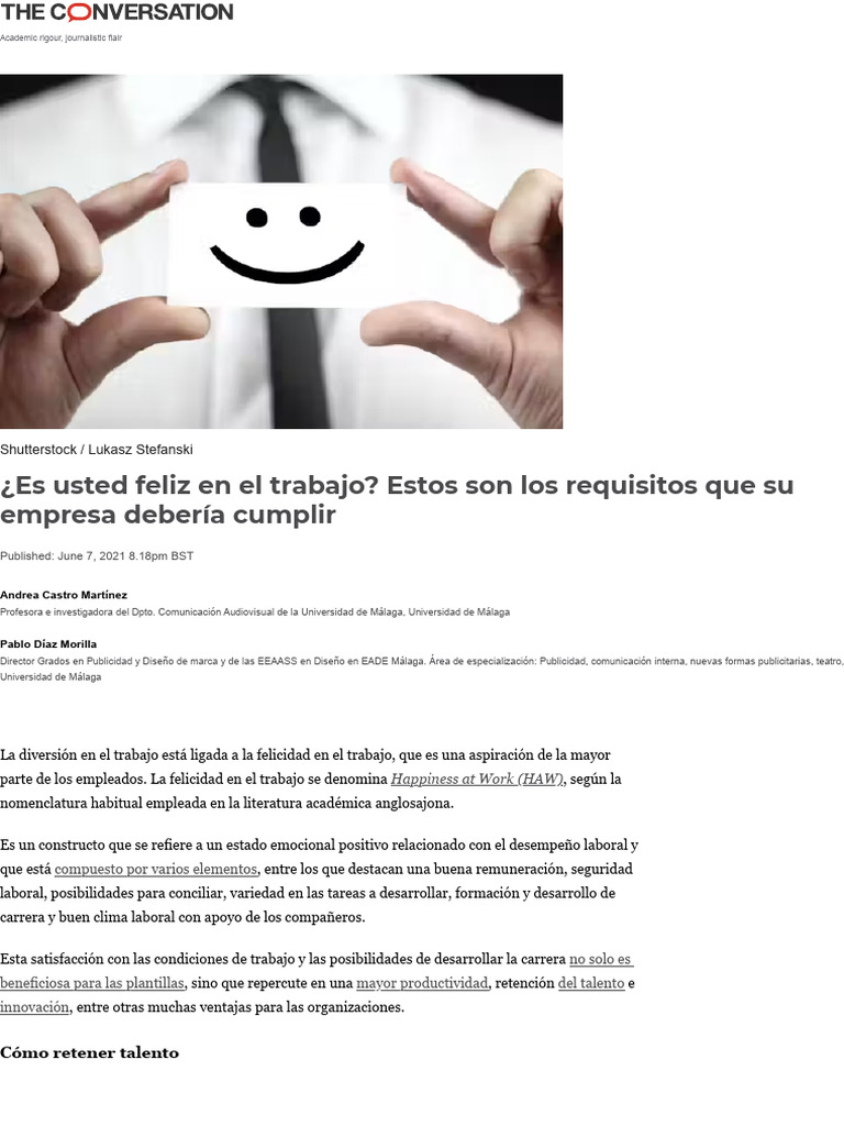 ¿Es Usted Feliz en El Trabajo - Estos Son Los Requisitos Que Su Empresa ...