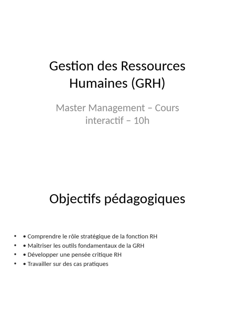 Formation en Gestion des Ressources Humaines | PDF