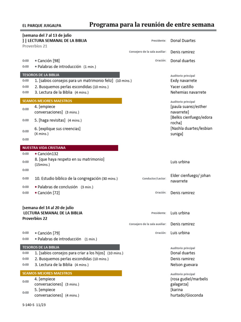 Programa Mes de Julio y Primer Semana de Agosto | PDF | Textos ...